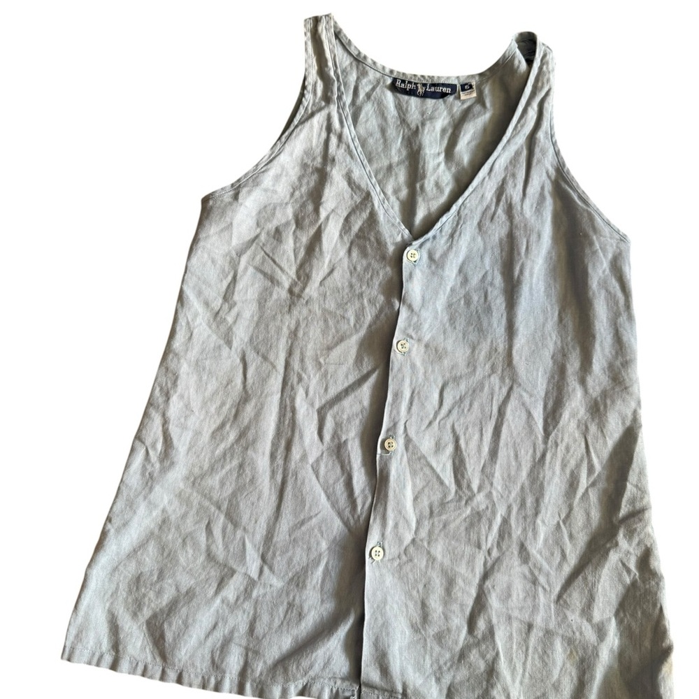 Ralph Lauren Vintage Cotton Linen Sleeveless Button Down Blouse